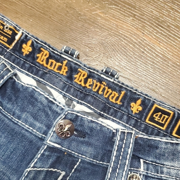 Rock Revival Cyrek Straight Leg Embellished Blue Jeans - Picture 2 of 13